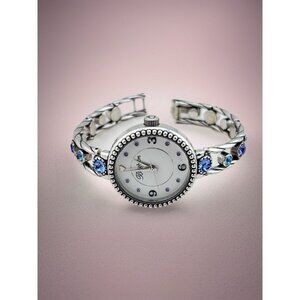 BRIGHTON HALO CORONA TANZANITE PURPLE BLUE HUES SWAROVSKI CRYST SLVR WATCH + tin
